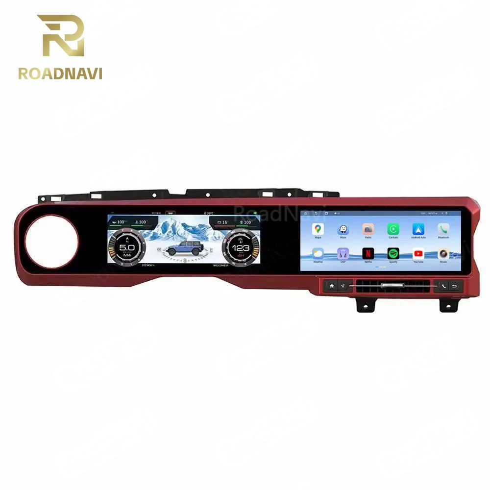 RoadNavi 12.3 Inch Dual Screen for Wrangler JL 2018-2023 Android Car Radio Head Unit Auto Digital Meter Cluster Dashboard