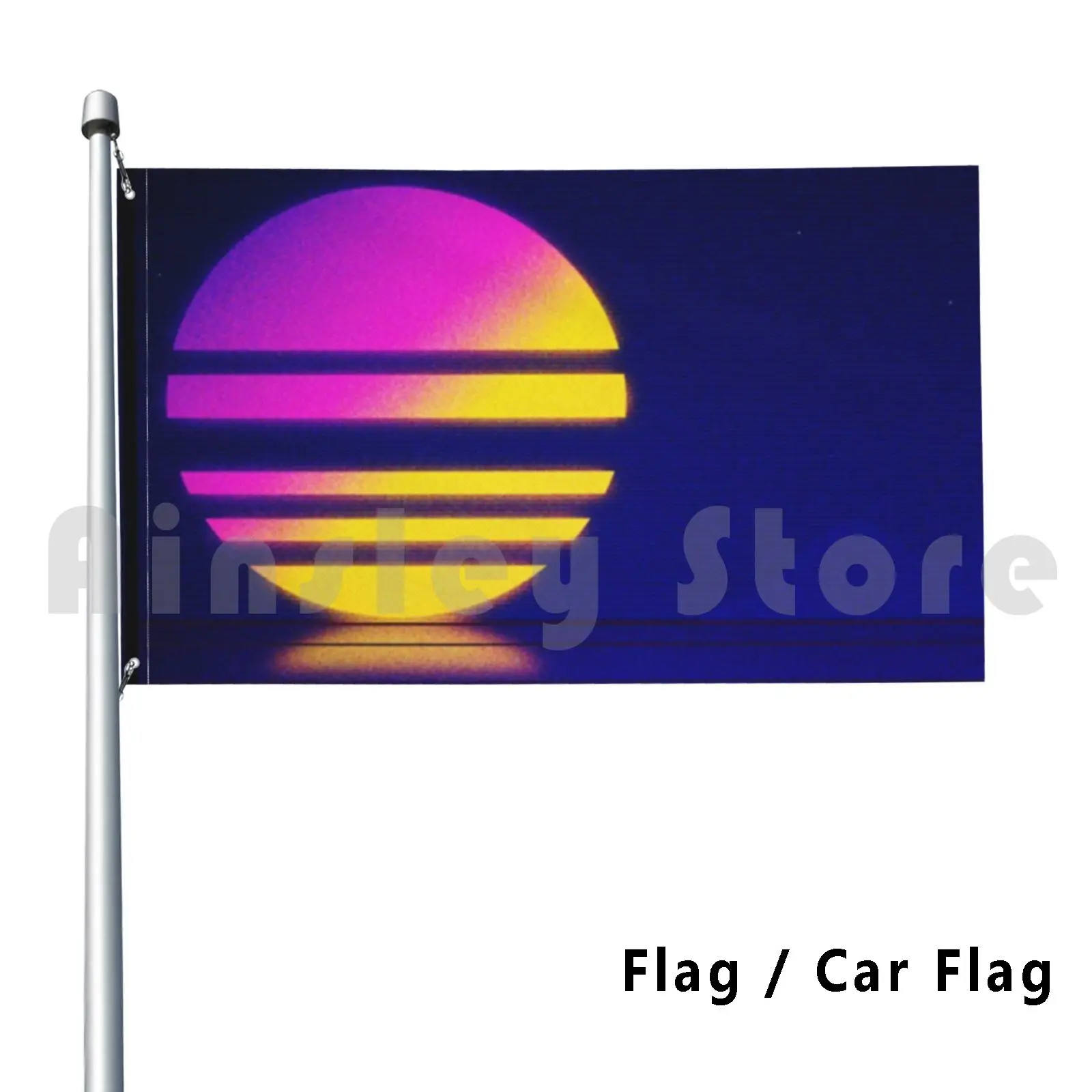 Retrowave Sun Flag Car Flag Funny Synthwave 80s Retro Sun Outrun Aesthetic Eighties Tecnho Retrowave