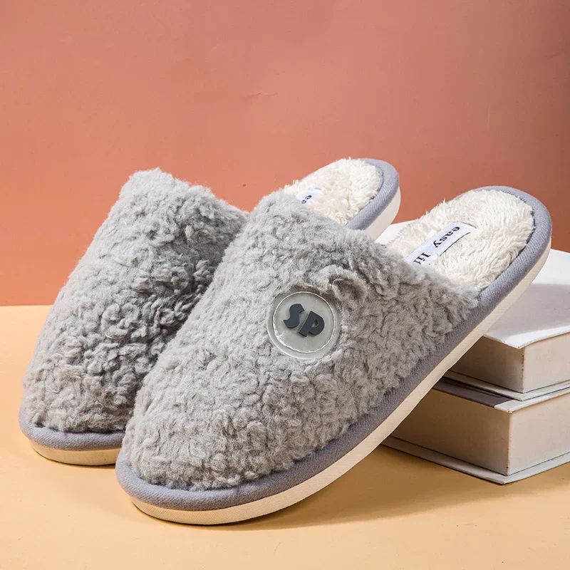 House Fluffy Slippers for Man Woman Winter Plush Indoor Cotton Comfortable Shoe Warm Home Men's Slipper Non Slip Size Plus 36-47