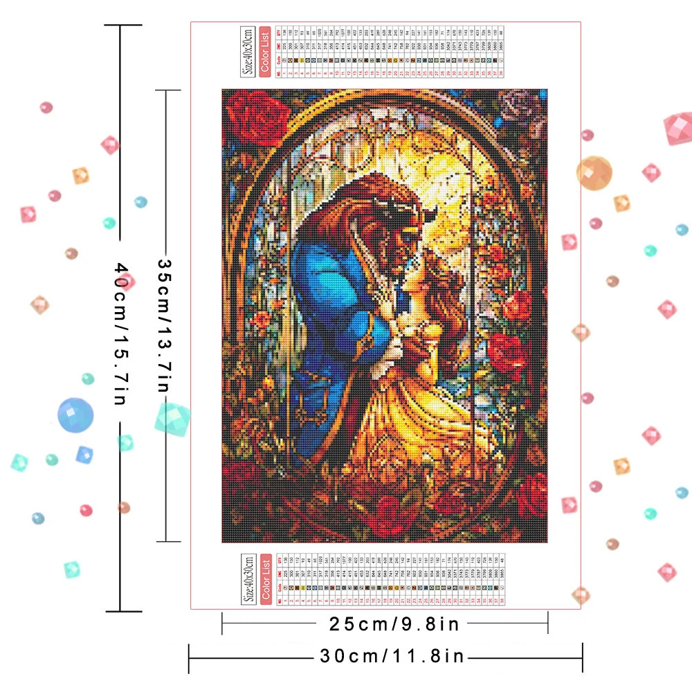 Disney 5D Diamond Painting Cartoon Beauty And The Beast Full Round Diamond Mosaic Portrait Rose Home Decor Gift