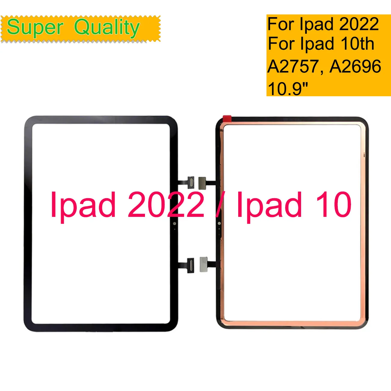 タッチスクリーンセンサー,外部LCDフロントレンズ,Apple iPad用,10,a2757,a2696,2022,バッチあたり5個