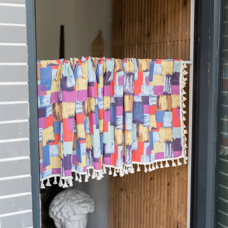 

Patchwork Short Curtains Cotton Linen Colorful Vintage Rod Pocket Aesthetic Small Window Curtain Boho Drapes Living Room Bedroom