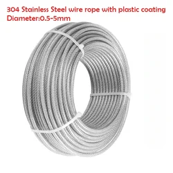 Dia 0.5/1/1.5/2/2.5/3/5mm 304 Stainless Steel PVC Coated Flexible Wire Rope Soft Cable Transparent Stainless Steel Clothesline