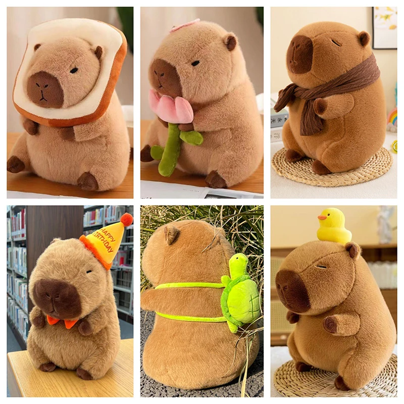 Strawberry Hat Capybara Plush Toy Simulation Turtle Backpack Capibara Stuffed Animals Pendant Plush Toy Stuffed Doll Kids Gifts