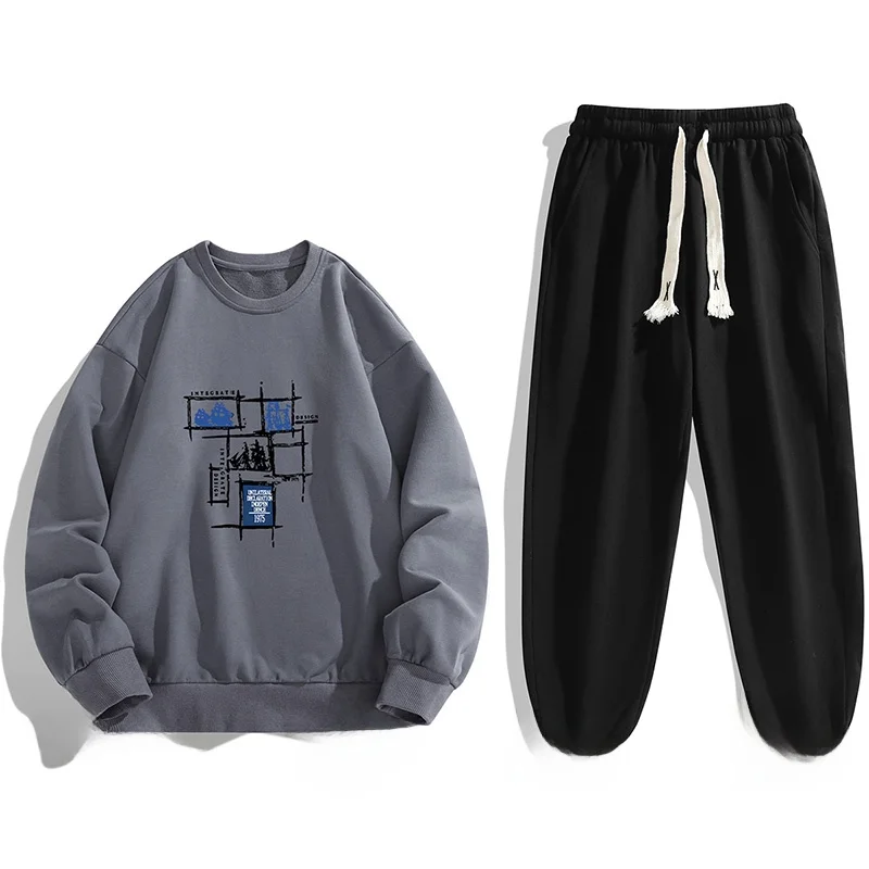 الأزواج 2 قطعة مجموعة الرجال حجم كبير مطبوعة هوديي Sweatpants الخريف الشتاء جديد Sle ملابس رياضية كاجوال طويلة Sve السراويل الطويلة
