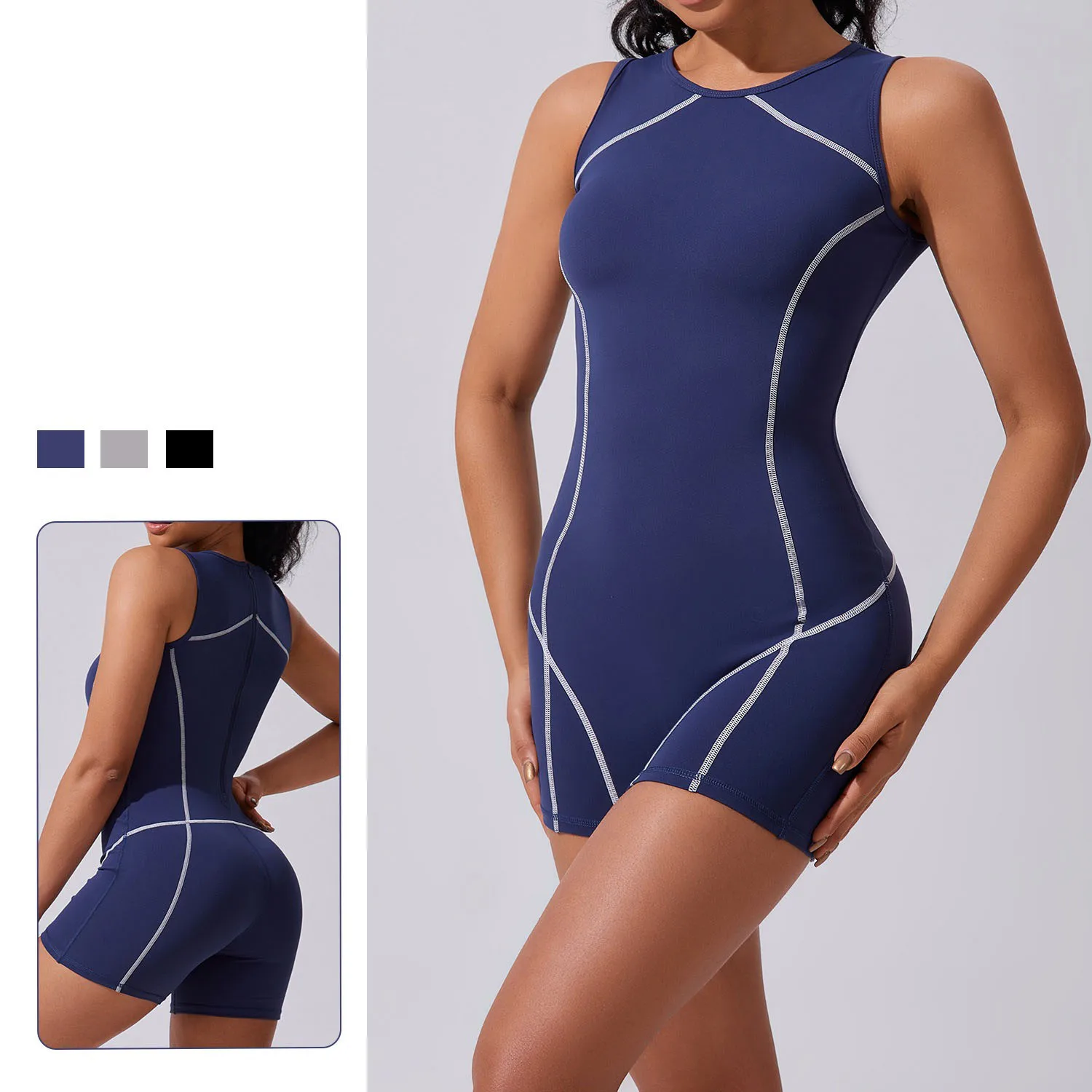 

Seamless Yoga Jumpsuits Sports Fitness Hip-lifting One-piece with Back Zippers Workout Gym Short Leggings Tracksuits for Women