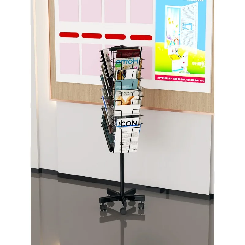 Rotatable 27-grid data rack, movable floor-to-ceiling bookshelf