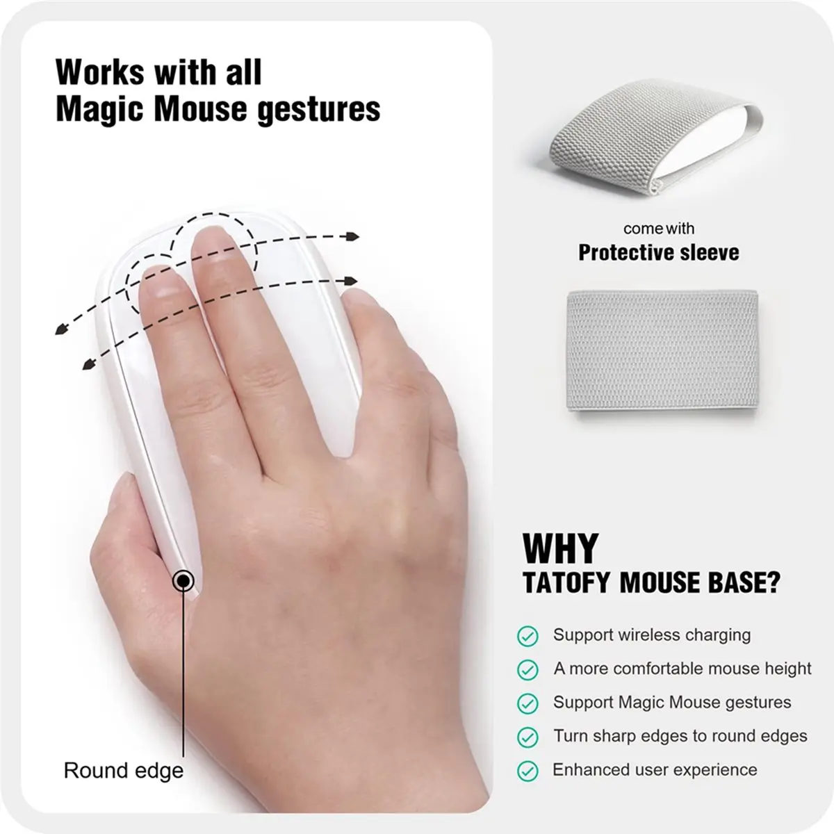 A41T 2X Mouse Charger for Magic Mouse 2 USB C Wireless Charging Support Ergonomic Grip&Mouse Base for Magic Mouse 2 White
