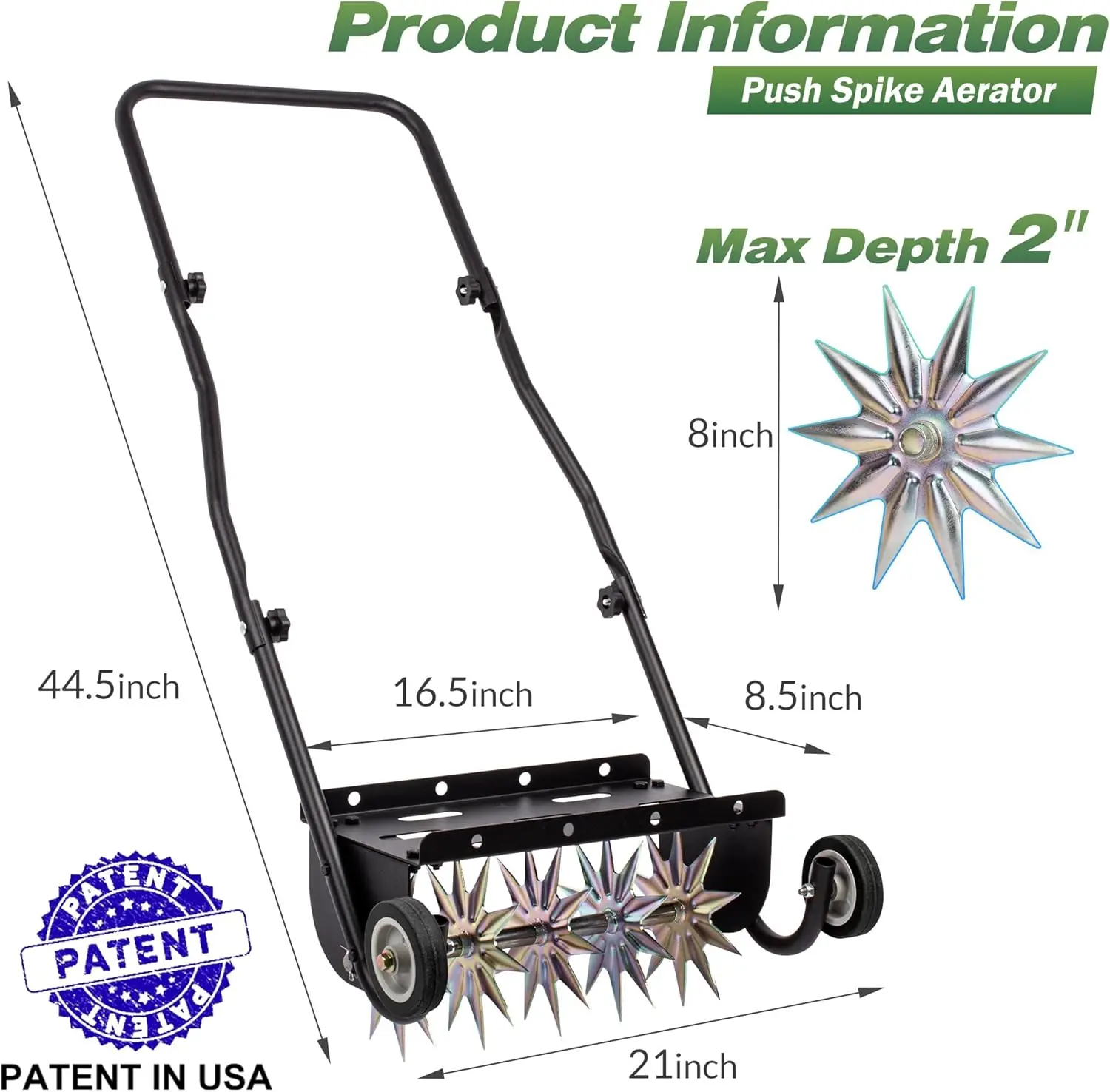 htale 18-Inch Push Spike Aerator, Heavy Duty Rolling Lawn Aerator, Rotary Spike Lawn Aerator, Manual Lawn Aeration Equipment