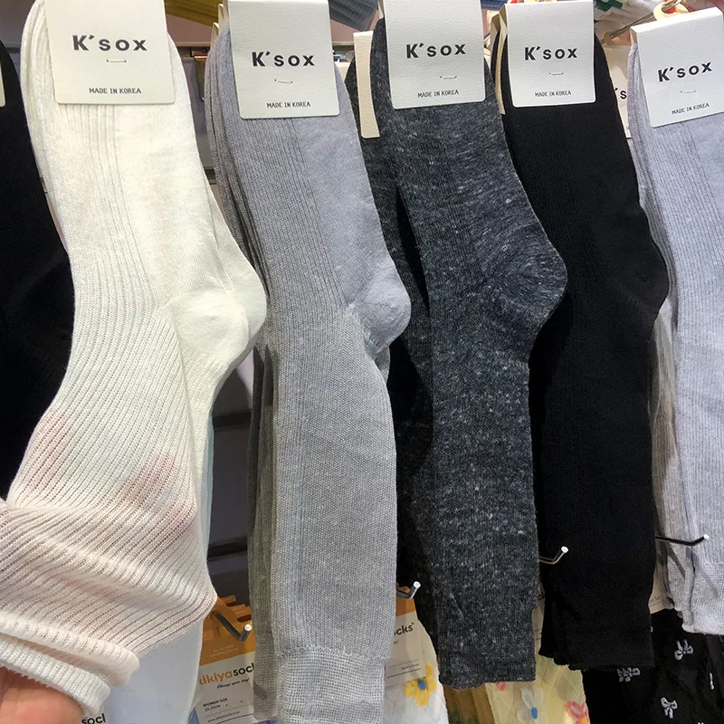 

Корейские носки KSOX, Новое поступление, носки с ворсом для девочек, длинные хлопковые носки в японском стиле, ленивый стиль, однотонные, тонкие