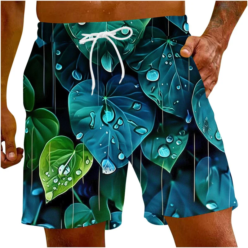 Tropical Palm Leaf Graphic Beach Shorts For Men Plant 3D Printed Board Shorts Casual Hawaiian Short Pants Oversized Swim Trunks