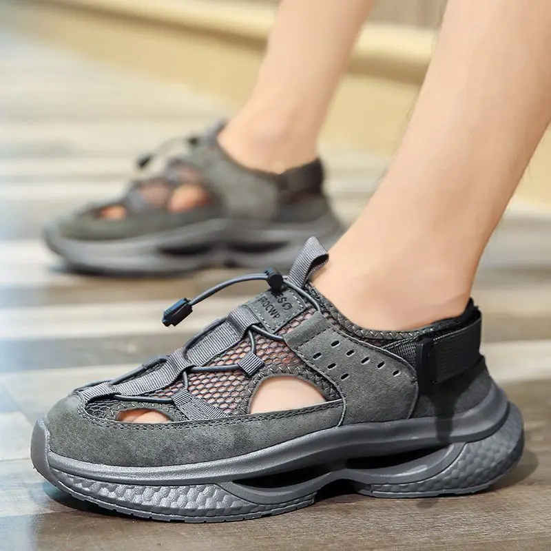 Mens Summer Ventilated Closed-Toe Sandals Platform Height Increasing Casual Work Driving Sport Beach Footwear