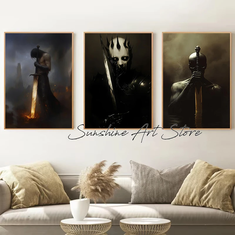 Gothic Monarch Dark Fantasy Black Queens Undead Knight Angel of Death Darkness Demonic Poster Canvas Painting Wall Picture Decor