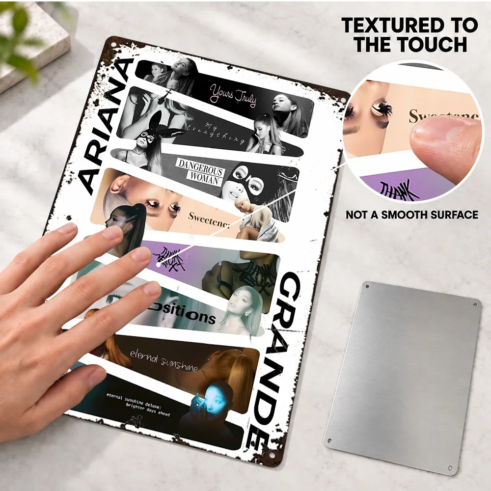 Ariana Grande Textured Metal Poster Personalized Aluminum Sign Photo Collage Wall Art For Listening Room Music Enthusiast Gift