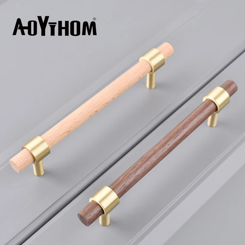 Brass Beech Black Walnut Long Handle Kitchen Furniture Door Handles Drawer Wooden Knobs Wardrobe Cabinet Pulls Cupboard Handle