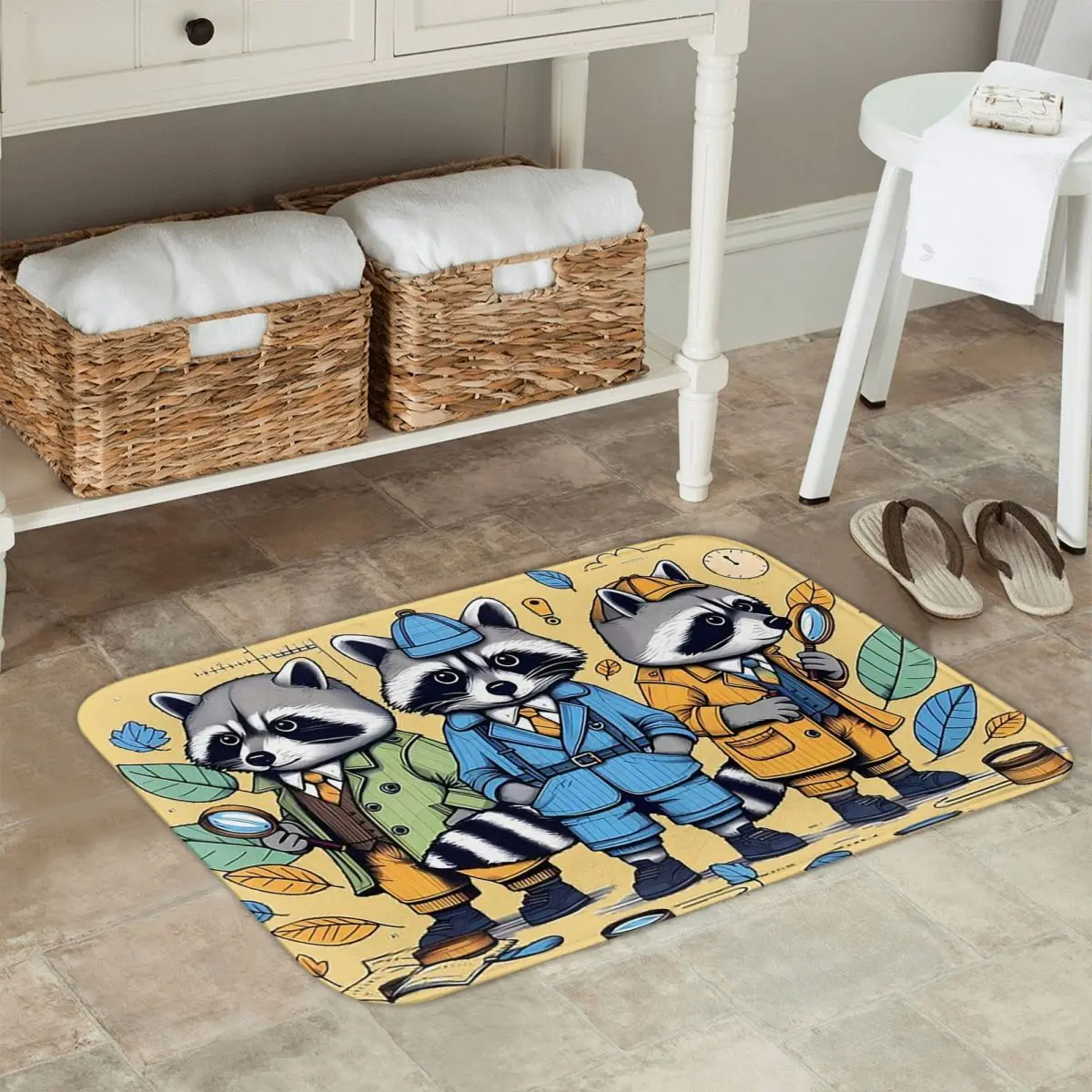 

Нескользящий коврик с изображением енота и детектива, напольный коврик, подушка, ковер для кухни, входа, дома, балкона, коврики для ног
