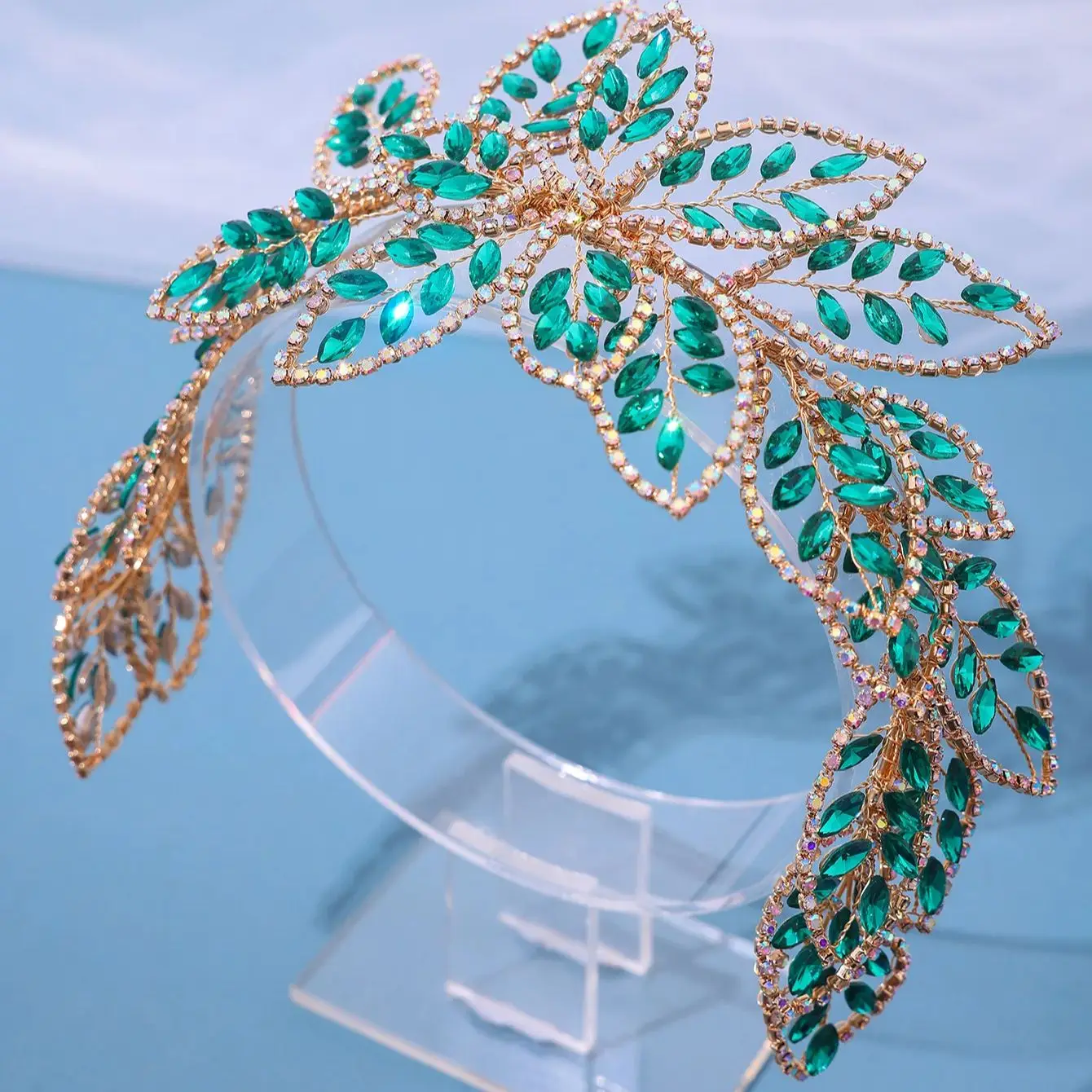 New Luxury Bridal Headpiece Rhinestone Wedding Hair Accessories Crystal Bridal Headband Leaf Floral Woman Headwear image 5