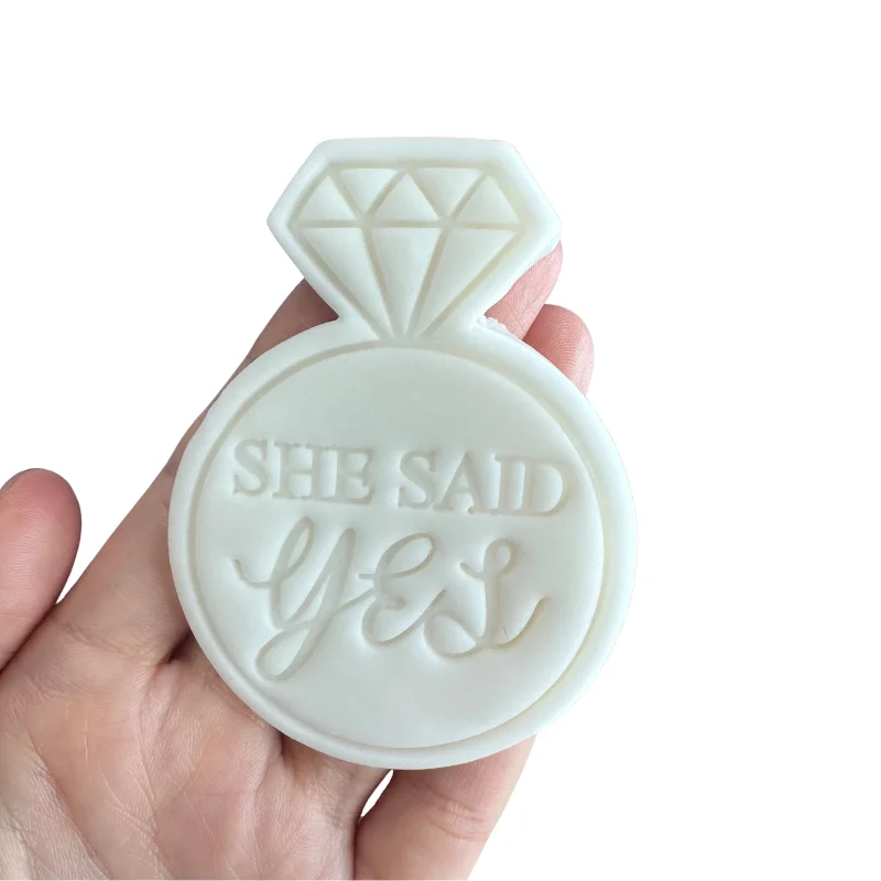 Cake decoration Bride She Said Yes Ring Stamp Cookie Plastic Embosser Fondant PLA Cutter Mould Baking tools