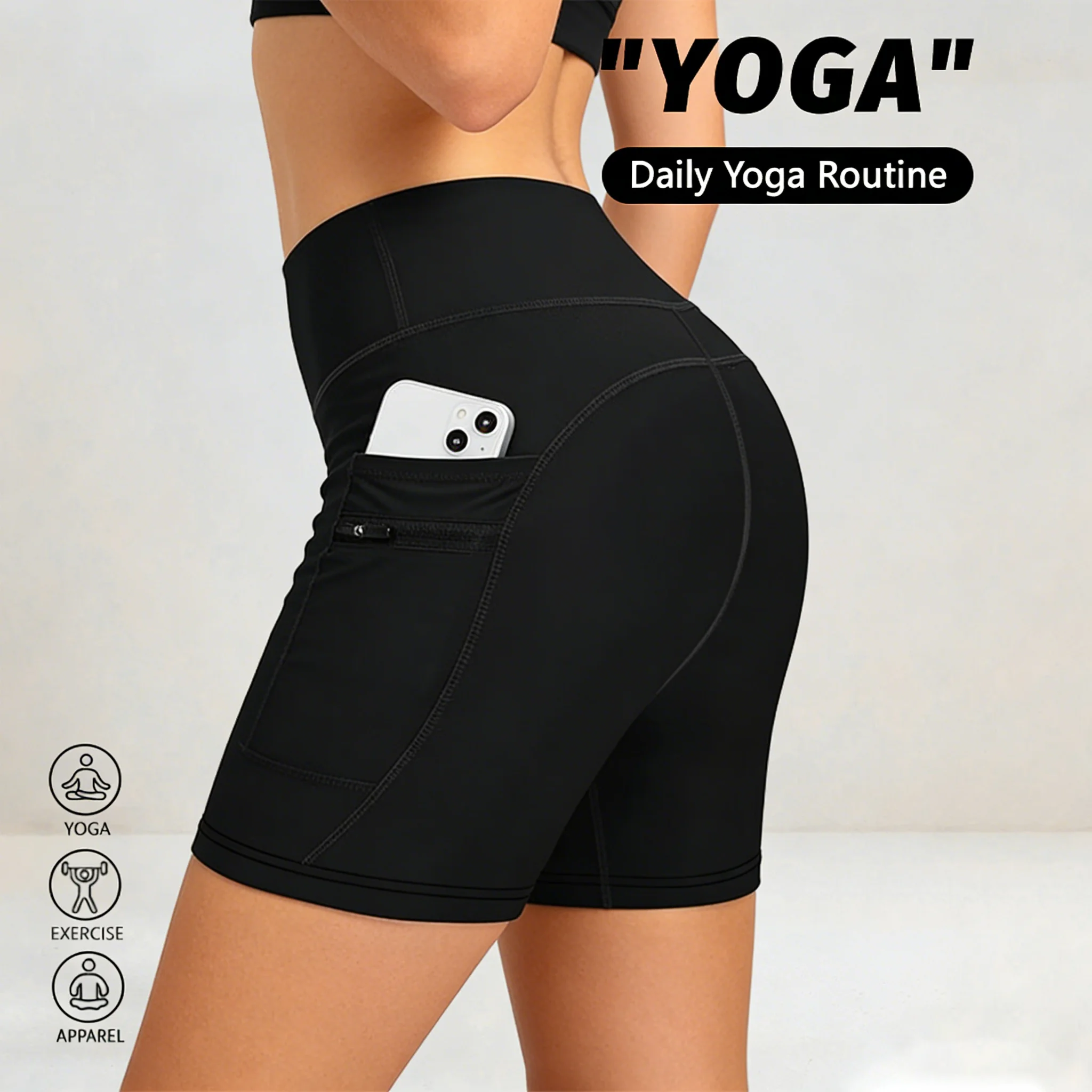 

Женские спортивные шорты с высокой талией и карманами на молнии, утягивающие живот, однотонные, для бега, тренажерного зала и тренировок.