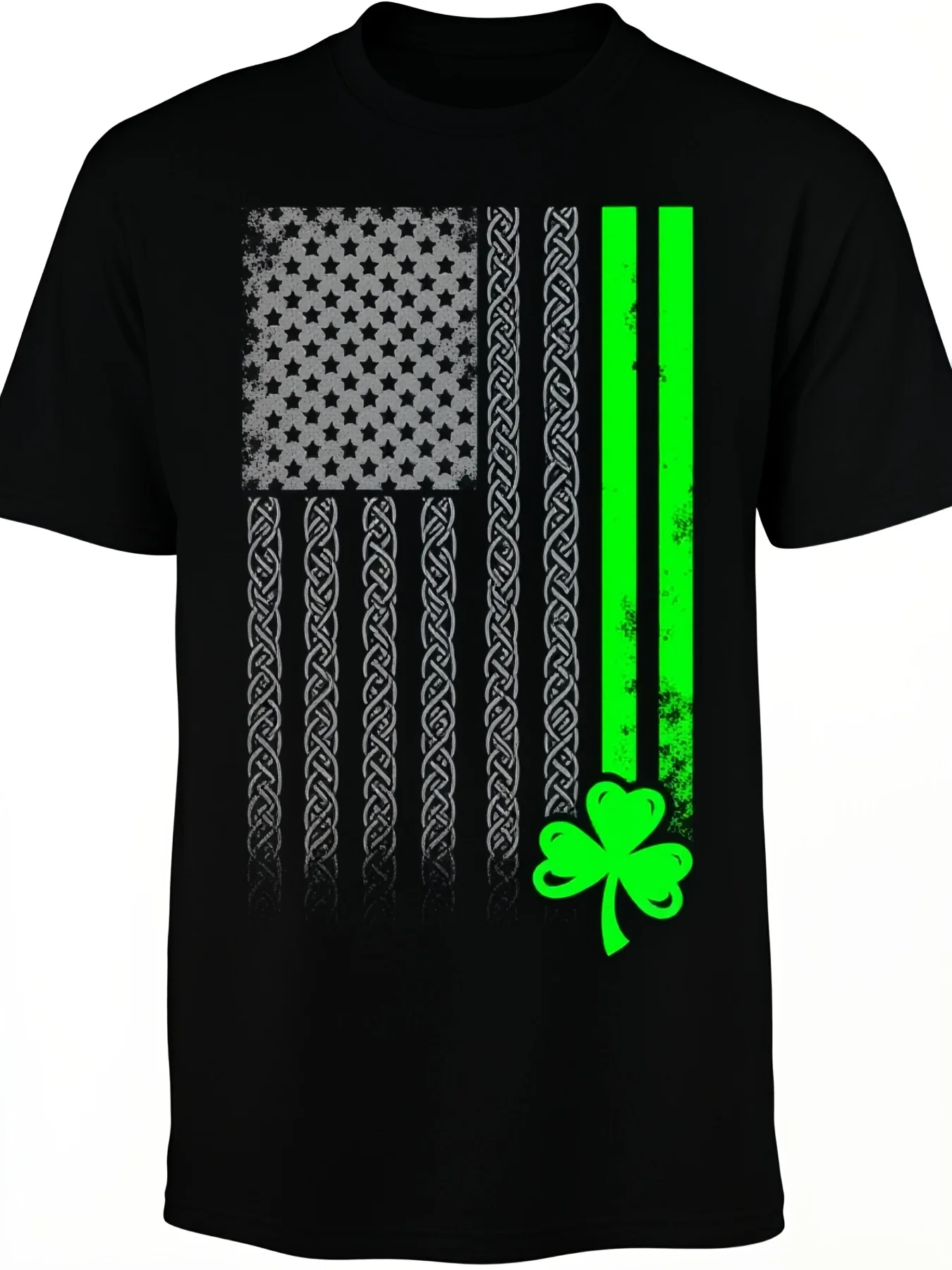 Men's limited edition Irish green striped pattern T-shirt, casual black round-neck short-sleeve, slightly stretchy fabric, 4Pure breathable, sweat-absorbent, and soft