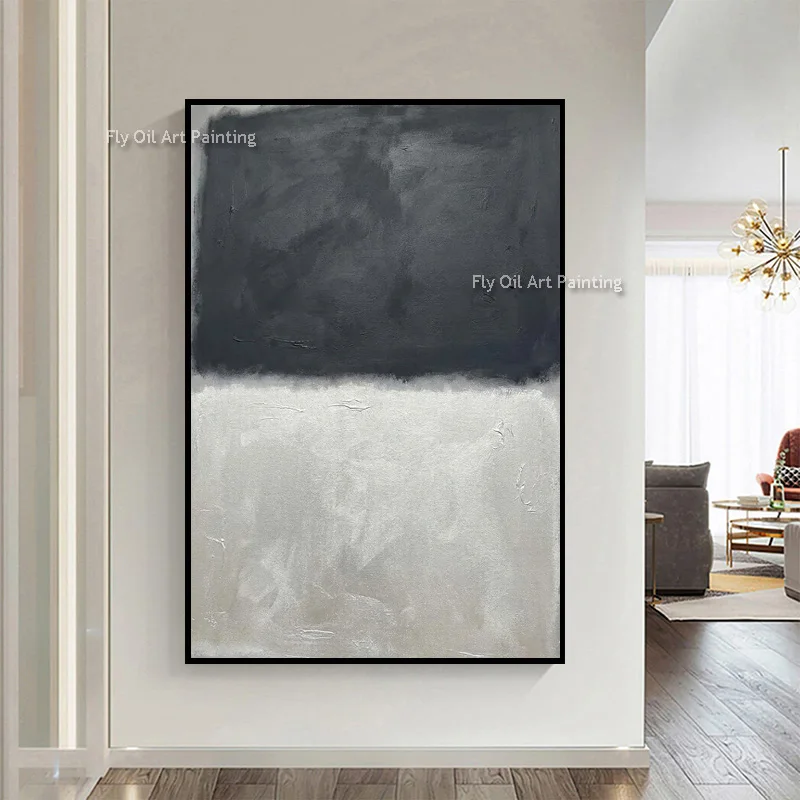 100% Handmade Mark Rothko Style Two‑Tone Grey Beige Thick Canvas Wall Art Impasto Abstract Oil Painting For Accent Decor