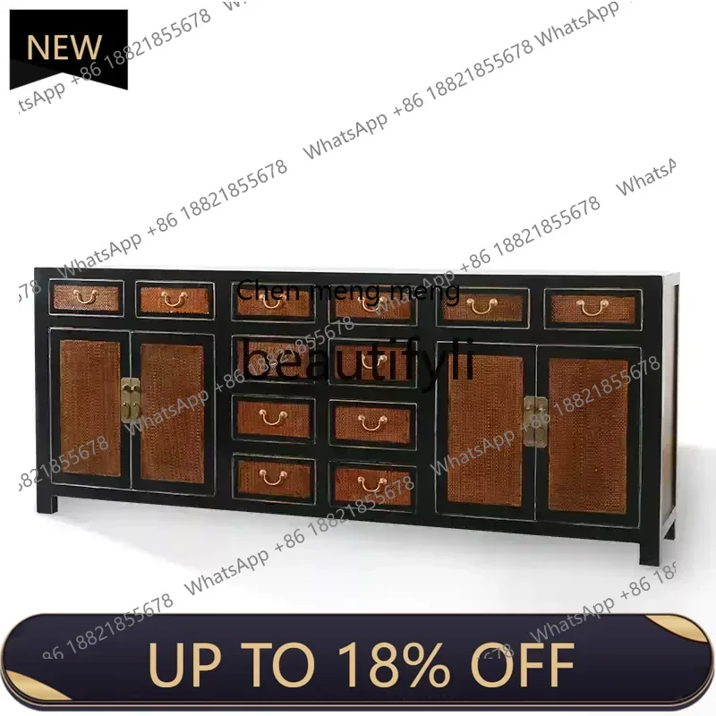 

Z189 New Chinese-style solid wood rattan mat, cupboard, side cabinet, antique living room locker