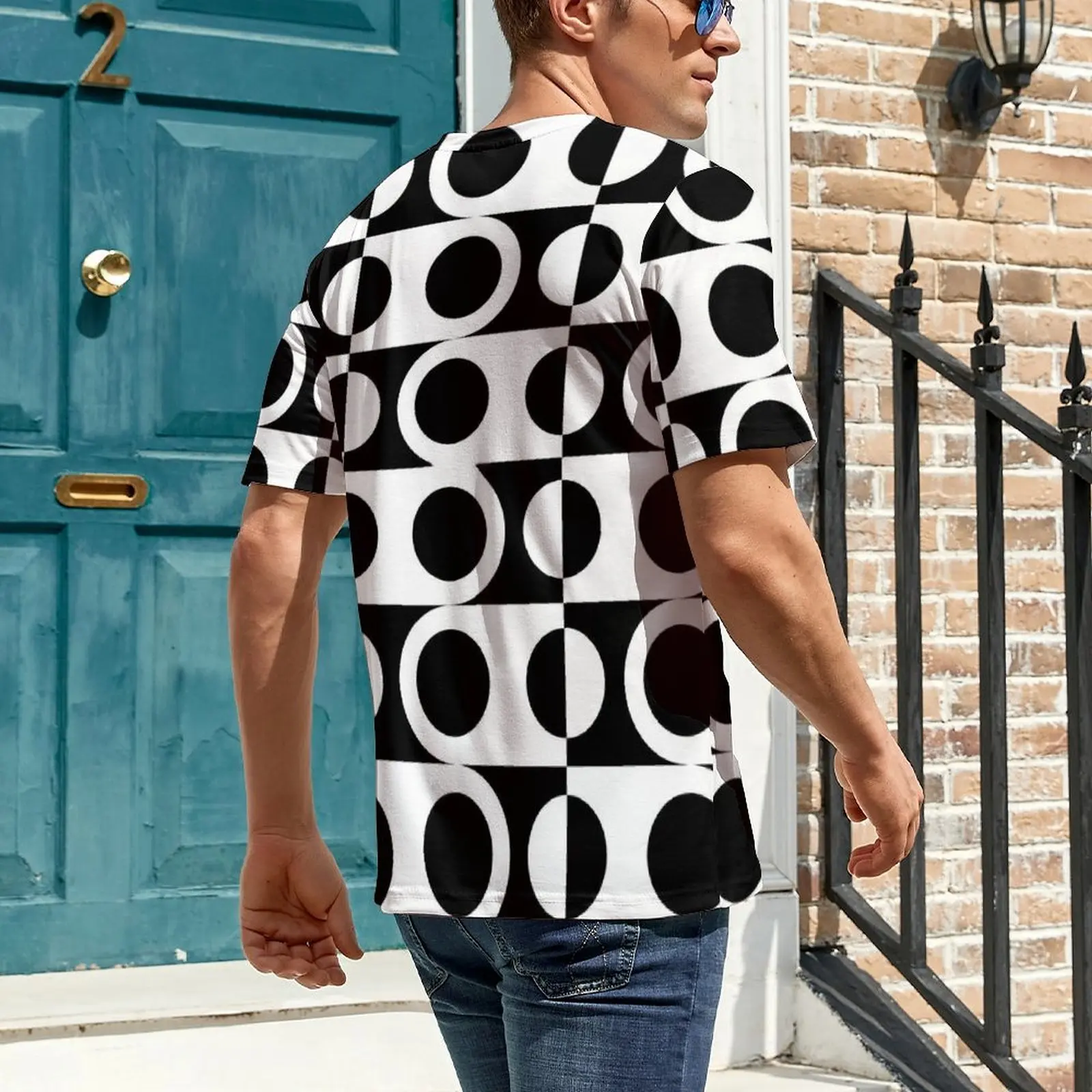 Black White Two Tone T-Shirt Retro Modern Mod Vintage T-Shirts Men Tee Shirt Original Short-Sleeve Graphic Clothing Plus Size