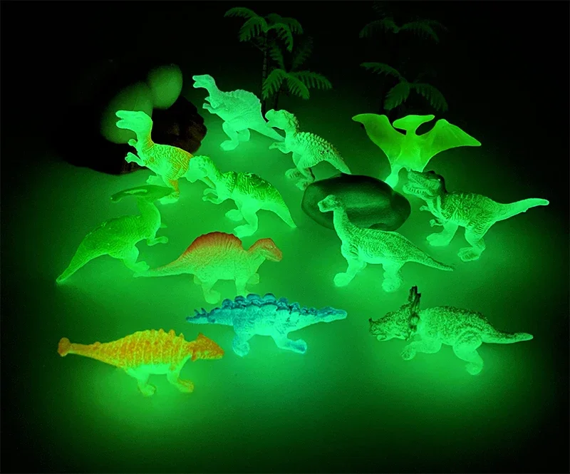 12 sztuk/zestaw Mini Miękkie Gumowe Świecące w Ciemności Figurki Dinozaurów Zabawki Fluorescencyjne Symulacja Mały Model Dinozaura Dekoracja