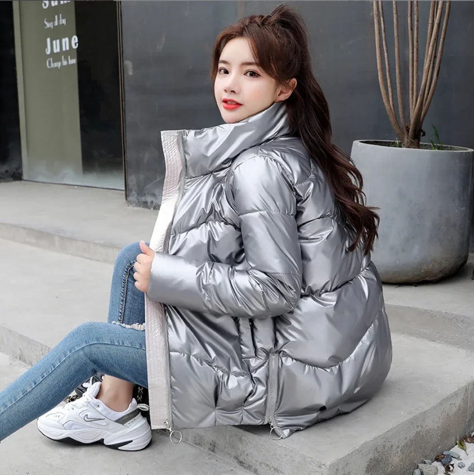 2023 New Winter Jacket Parkas Women Glossy Down Cotton Jacket Hooded Parka Warm Female Cotton Padded Jacket Casual Outwear