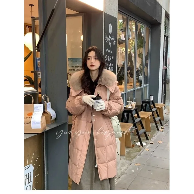 2025 Women's Winter New Loose Shawl Cotton Jacket Solid Color Long Style Over Knee Thickened Loose Cotton Jacket