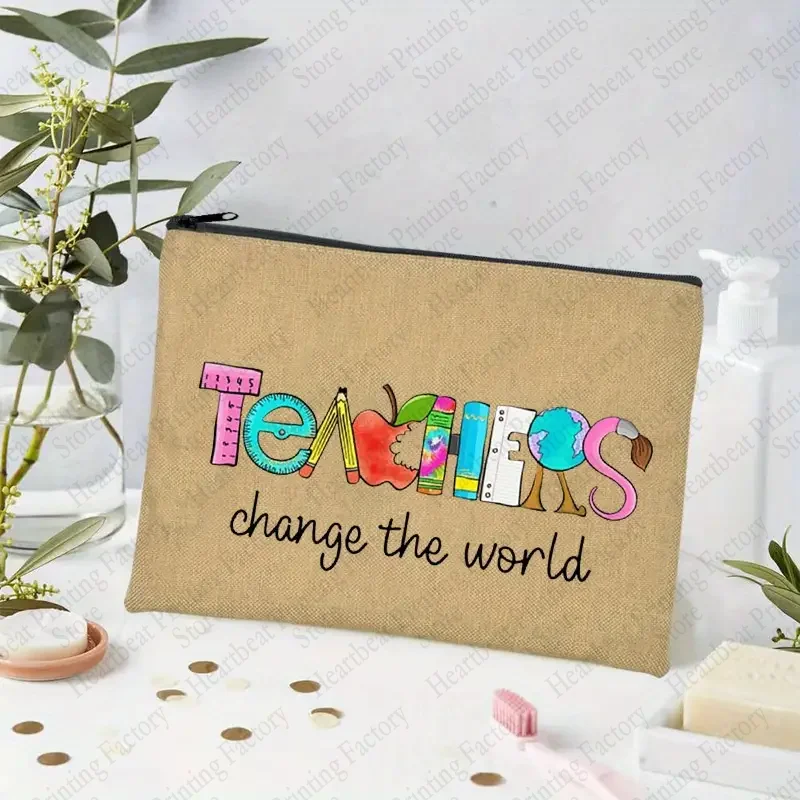 Teacher Change The World Print Makeup Bag Best Graduation Gift for Teachers Back To School Teacher Gift Women Man Pencil Case