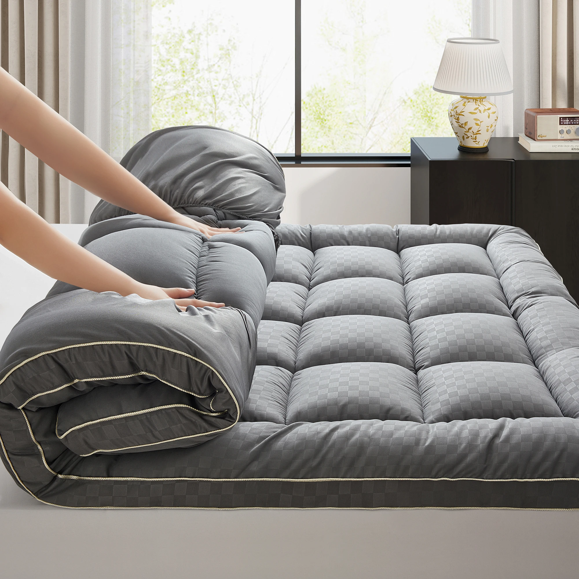 

3 Inch Extra Thick Mattress Topper, Plush Mattress Pad Cover for Back Pain, Cooling Mattress Pad Cover Bed Topper Protector
