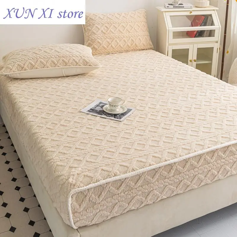 New Plush Queen Fitted Sheet Elastic Thick Soft Bed Sheets Non-slip Luxury Double Bed Pad Mattress Covers with Deep Pocket