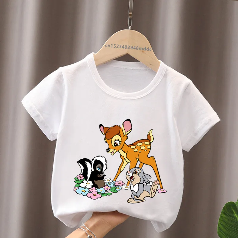 Hot Sale Deer Bambi Rabbit Thumper Print Cartoon Kids T-Shirts Girls Clothes Baby Boys Short Sleeve T shirt Summer Children Tops