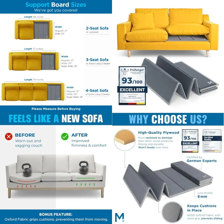 

Meliusly Heavy Duty Couch Cushion Support for Sagging Cushions 24x48 Reinforced Plywood Sofa Cushion Support Board for Sagging