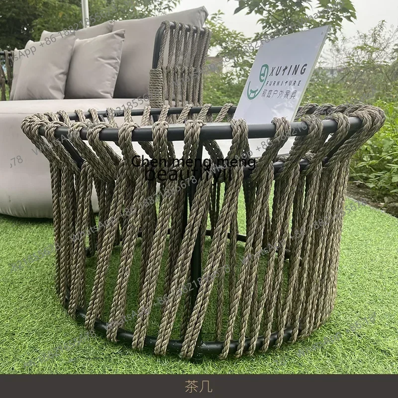 A182 1YYOutdoor sofa rattan leisure coffee table combination, courtyard with umbrella, waterproof and sunscreen double chair