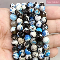 Natural Faceted Frost Cracked Blue Fire Agates Round Beads for Diy Bracelet Earrings Jewelry Making 15'' Strand 6/8/10/12mm