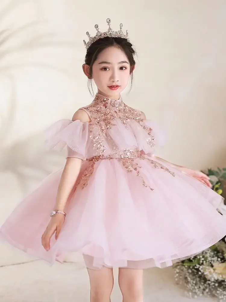 Prom Tulle Ball Gown Women Children Birthday Party Piano Performance Host Dress Little Girl Evening Dress Wedding