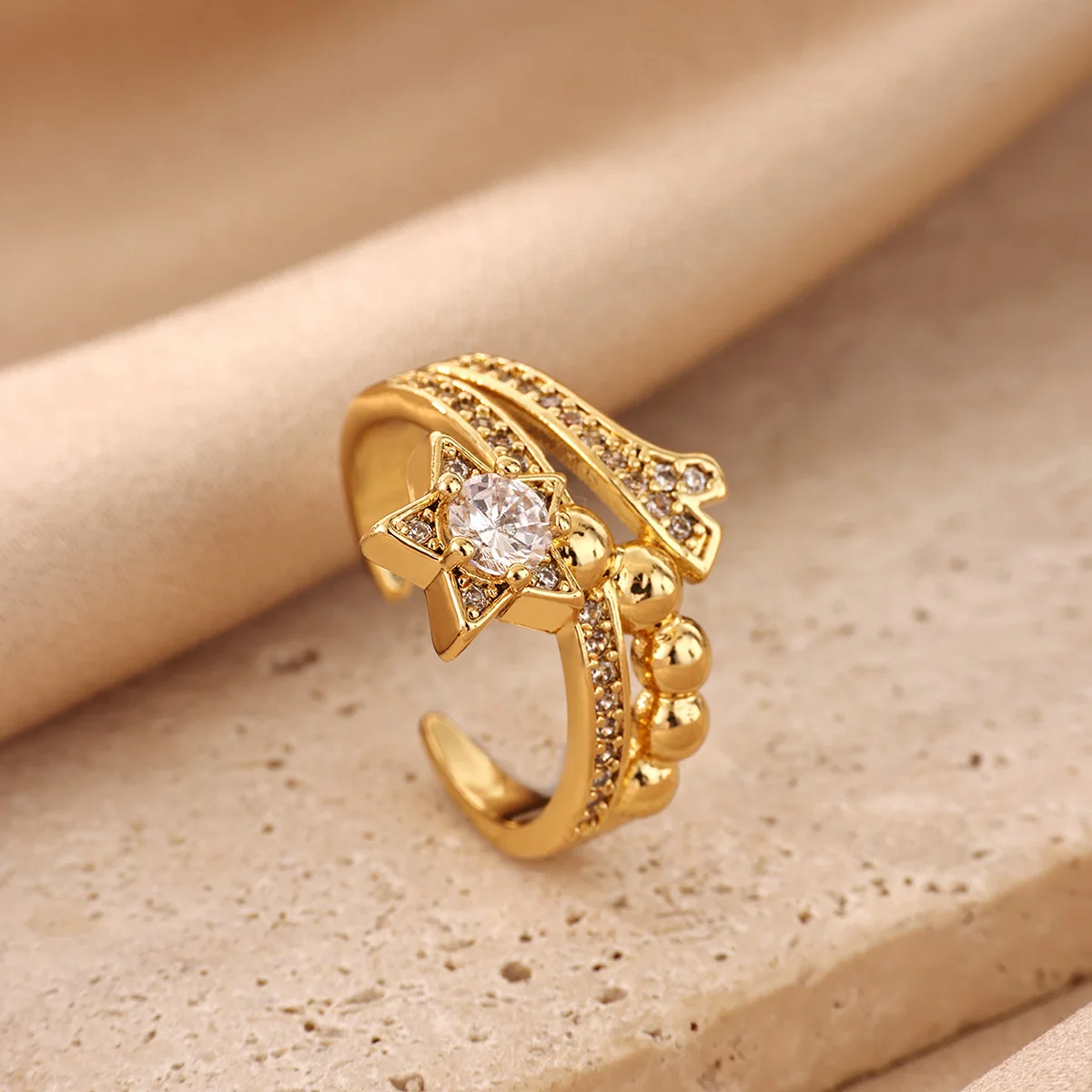 Classic Start Women's Rings 18K Gold Color Sparkling Design Jewelry Ring Gift Free Shipping Y2K