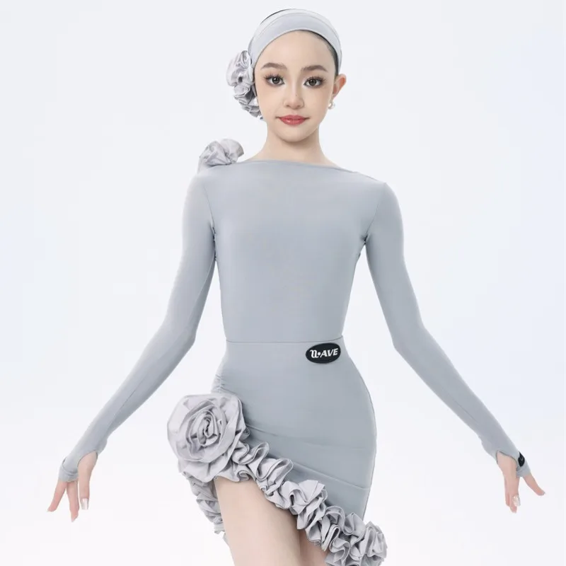 UK Latin kinderdansset: winter elegante Muse-geïnspireerde tweedelige rokoutfit, ballroomdanskostuums in virale stijl