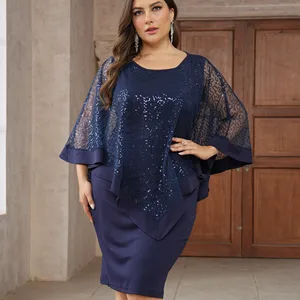 Elegante Pailletten -Coverkleid von Frauen, Plusgröße, lässige, marinen blaue Kleider, Nacht, Hochzeitsfeier 10 Hauptverkaufskleid plus Größe Marine Blau - №5