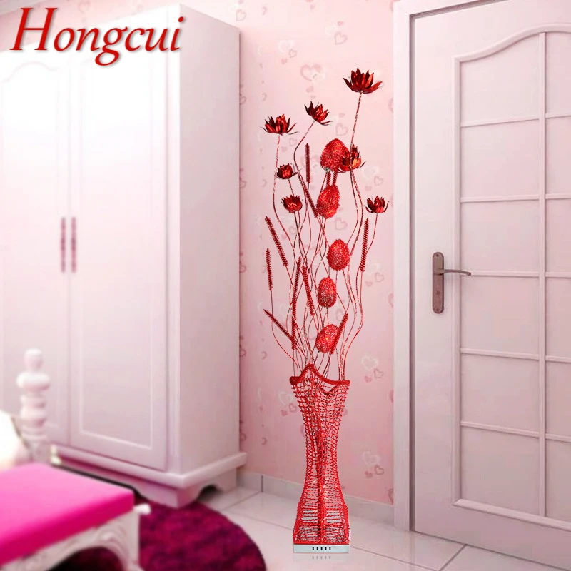 Hongcui Nordic Red Floor Lamp Modern Art Flower Living Room Sofa Bedroom  Wedding LED Originality Decorative Standing Light