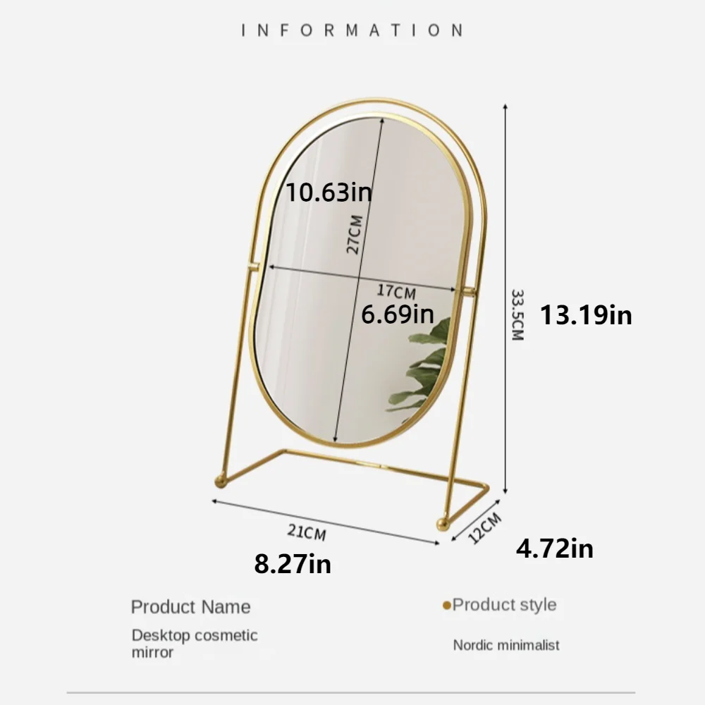 ビューティーアイアンアート北欧化粧鏡アイアンフレームオーバルデスクトップスタンドミラーINSシンプルなバニティミラー女性