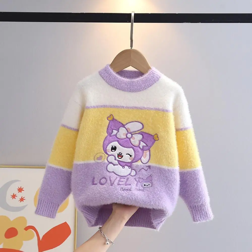 Kuromi الفتيات محبوك سترة جولة الرقبة أسفل الترفيه قمم Kawaii نمط جديد الخريف الشتاء الكرتون الأطفال السترة #2