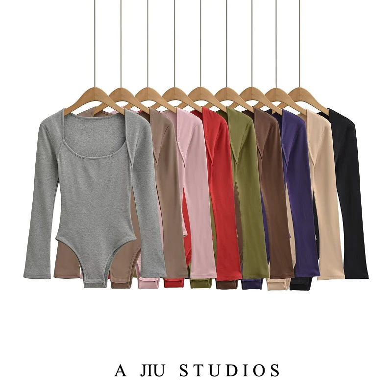 

ay Windproof Long Sve Fce Women's T-irt Spring Slim Fit Square Collar Inner Wear American Hot Girl Base Top