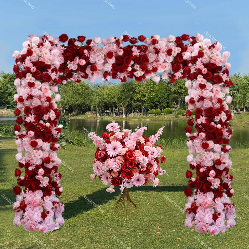 

Роскошная композиция из розовых и красных шелковых роз для декора стола, дивана, свадебного фона, цветочные шары, квадратные рамы, уличный декор