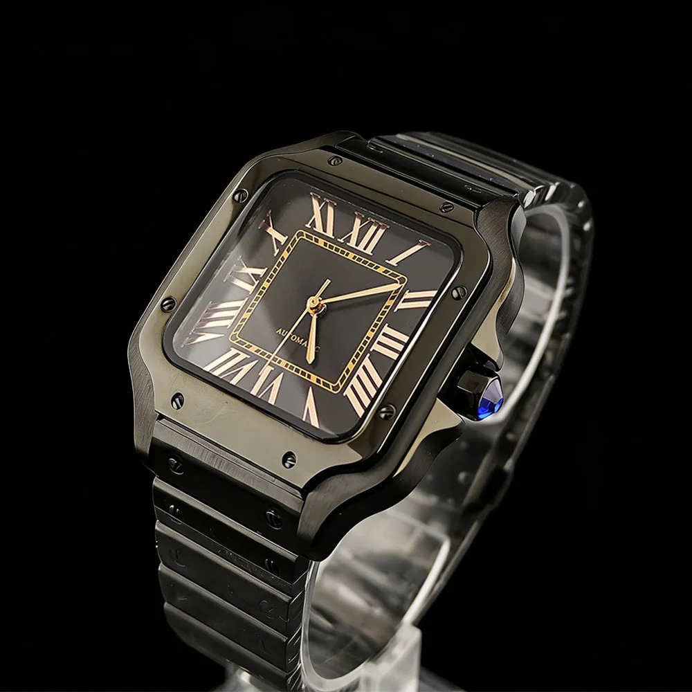 Novo relógio preto 38mm relógio automático de aço inoxidável masculino relógio de alta qualidade logotipo personalizado adequado para relógio de movimento nh35