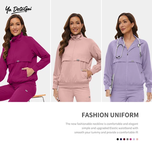 Imagen 1 del producto Uniformes médicos para Hospital, Tops médicos con cremallera, chaqueta de enfermería para mujer, ropa de abrigo cálida de alta calidad, Ropa de Trabajo