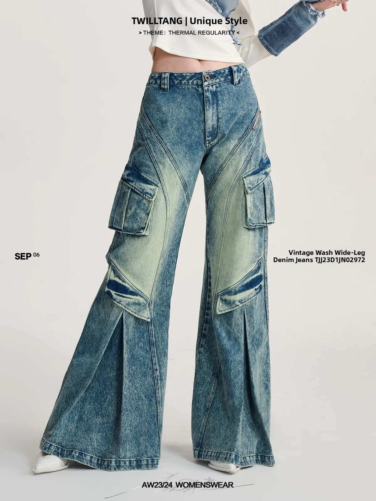 

TIWILLTANG Retro Waed Loose Wide Leg Jeans Layered ibili Denim Pants Low Waist Zipper Closure Pure Color Spring Autumn
