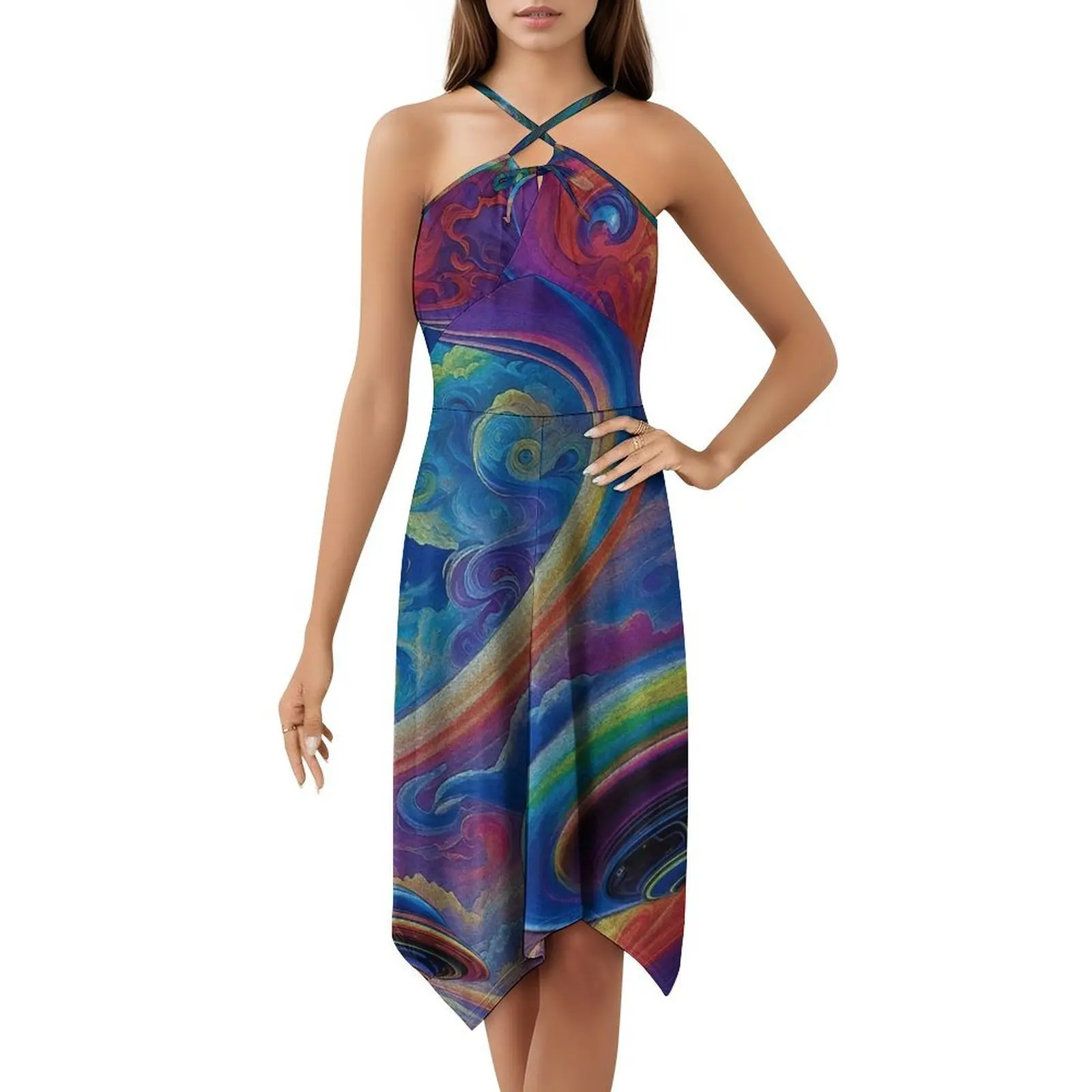 العمل الجماعي (إصدار Be Happy) فستان سموك مزين بالزهور للنساء للربيع والصيف فستان كاجوال للحفلات الجماعية معًا ممتعًا